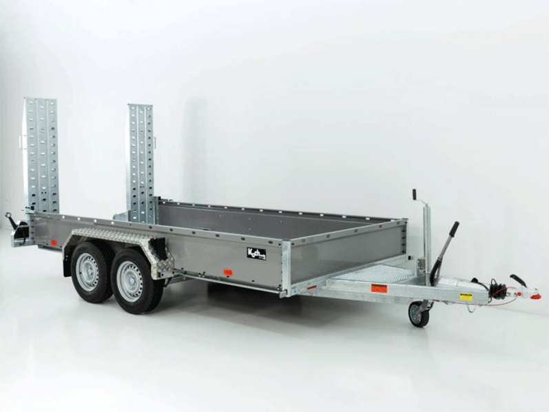 Vezeko Baumaschinenanhänger BA 190 × 390 cm 3,5 t, grau, Schwenk-Rampen, SB