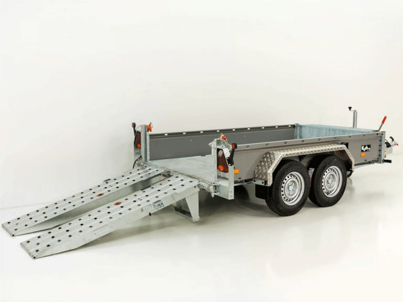 Vezeko Baumaschinenanhänger BA 175 × 360 cm 3,5 t, SB, Schwenk-Rampen, grau