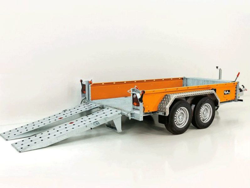 Vezeko Baumaschinenanhänger BA 3,5 t, SB, Schwenk-Rampen, orange
