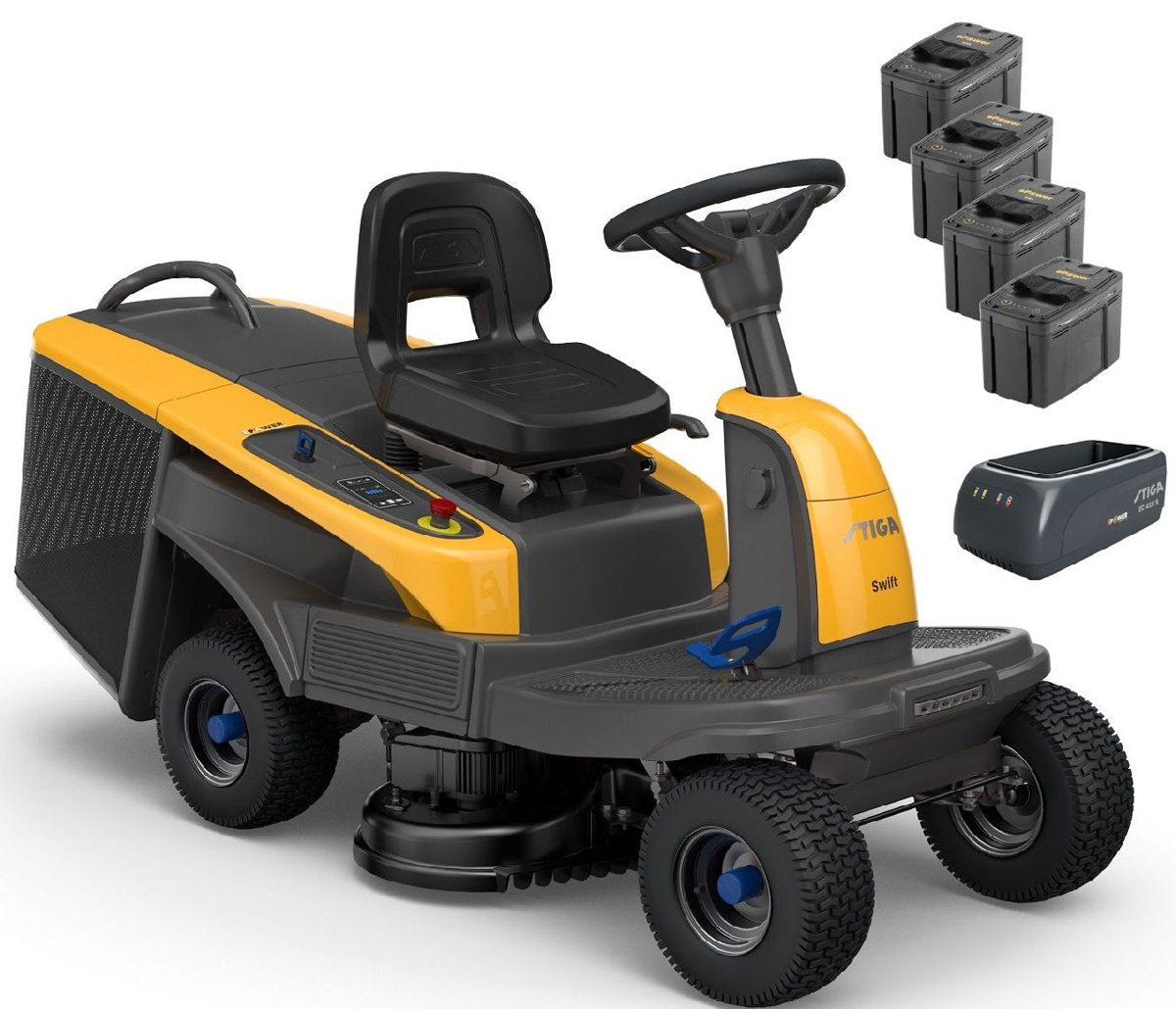 Stiga battery ride-on mower Swift 372e with 4 x 5 Ah batteries and 1 x charger