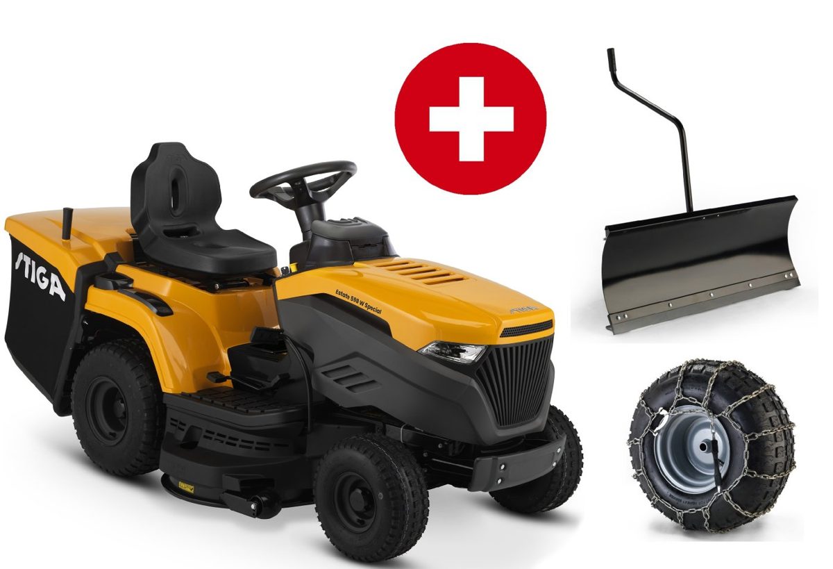 Stiga ride-on tractor Estate 598 W Special HONDA - winter package with snow blade and snow chains