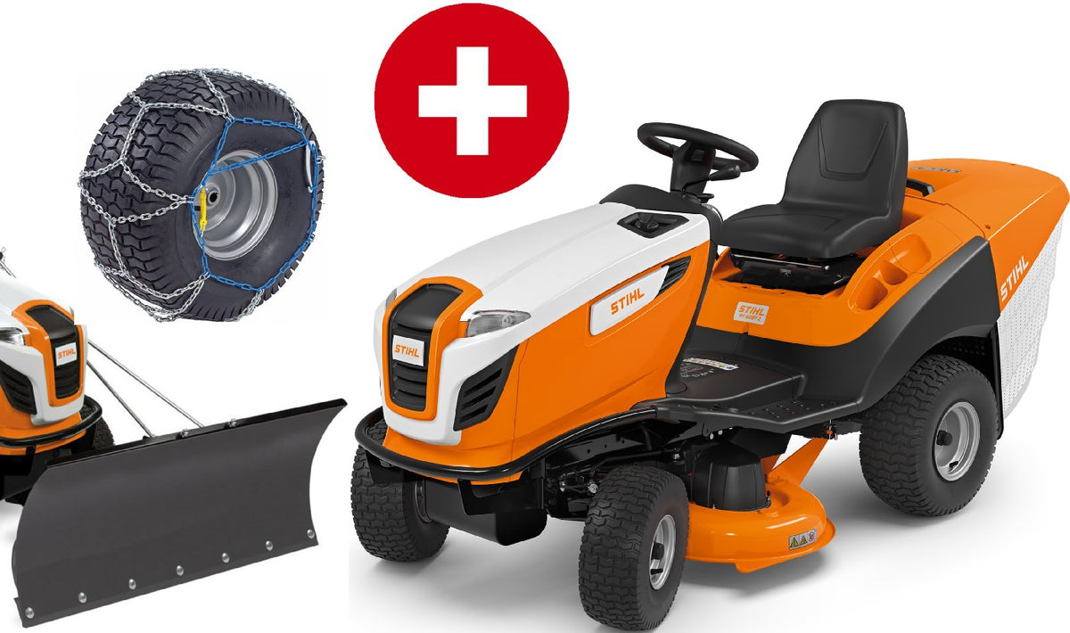 STIHL ride-on mower RT 5097 Z winter package with snow blade and snow chains