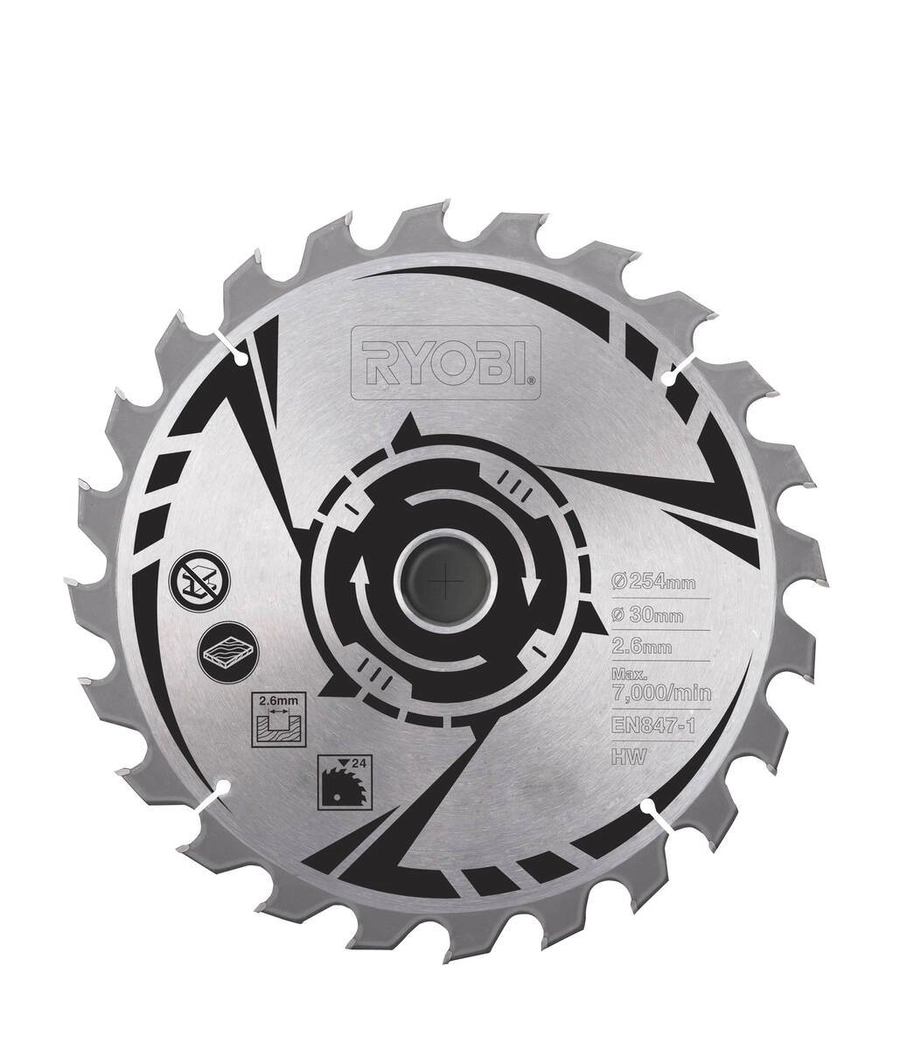Ryobi HM-Sägeblatt SB254T24A1, 24 Zähne, 254/30 mm, für EMS254L, RTS1800-G, RTS1800ES – EF, RTMS1800