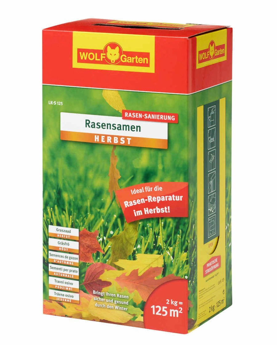 Wolf-Garten Saatgut Rasensamen Herbst – Rasenneuanlage – Rasensanierung – Bei niedrigen Temperaturen